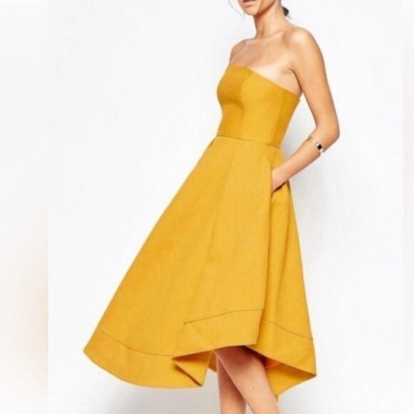 C/MEO Collective Making Waves Marigold Strapless Lace Panel Dress • Sz L ⬇️